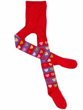 Cotton Nowali Baby Girl Tights 12M/18M 74/80cm Red w/Colorful Hearts Last Chance